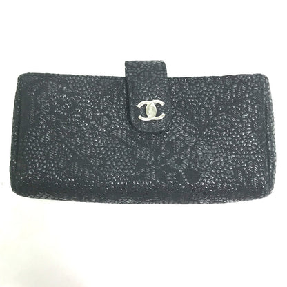CHANEL Pouch leather black COCO Mark CC Women Used