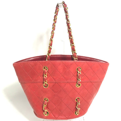 CHANEL Shoulder Bag lambskin Red vintage Matrasse quilting Women Used