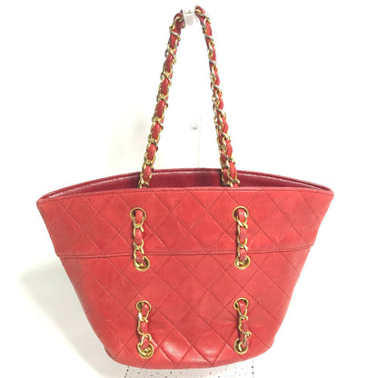 CHANEL Shoulder Bag lambskin Red vintage Matrasse quilting Women Used