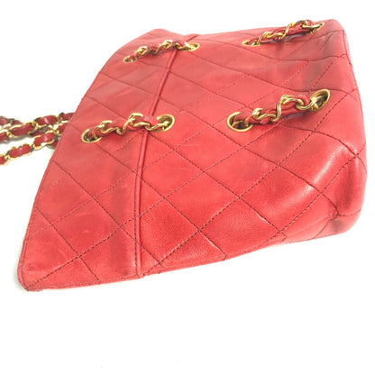 CHANEL Shoulder Bag lambskin Red vintage Matrasse quilting Women Used