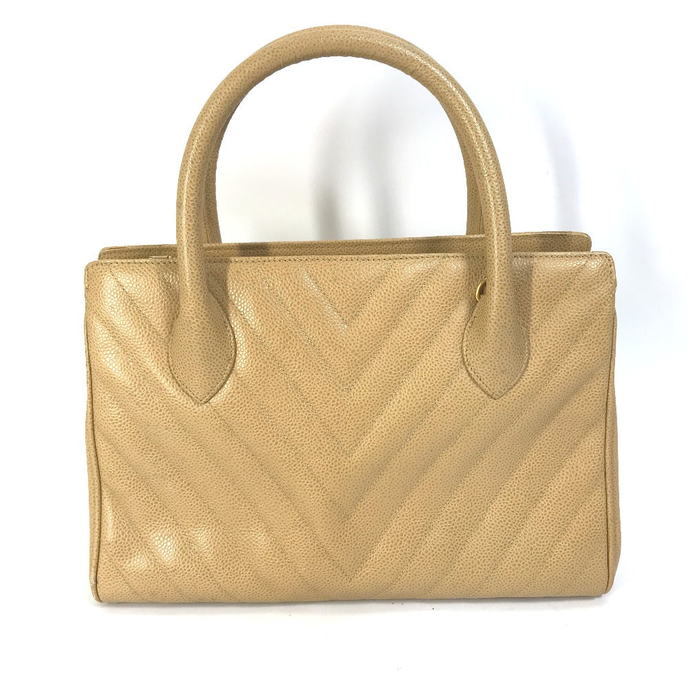 CHANEL Handbag Caviar skin beige Chevron Vstitch Vintage Women Used