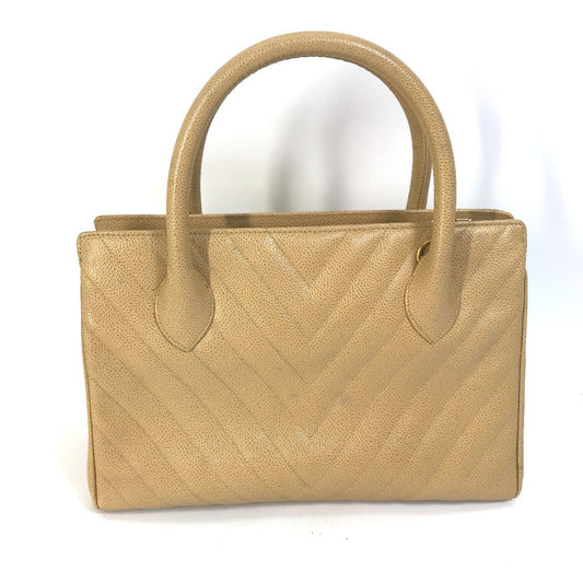 CHANEL Handbag Caviar skin beige Chevron Vstitch Vintage Women Used