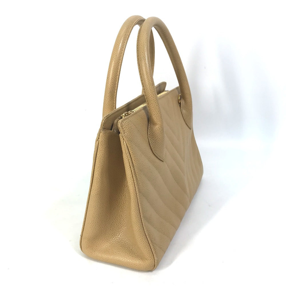 CHANEL Handbag Caviar skin beige Chevron Vstitch Vintage Women Used