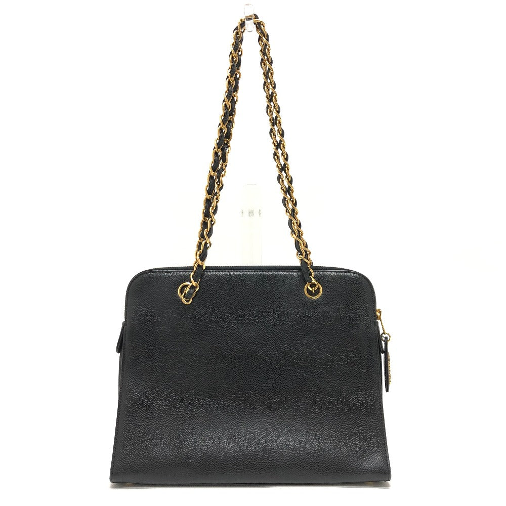 CHANEL Shoulder Bag Caviar skin black vintage COCO Mark CC Women Used