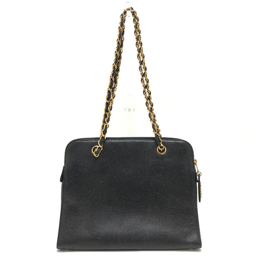 CHANEL Shoulder Bag Caviar skin black vintage COCO Mark CC Women Used