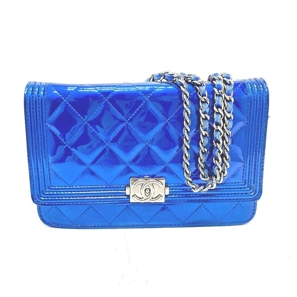 CHANEL Shoulder Bag Patent leather gunmetal blue Long Wallet Purse Bag Chain Bag Boy Chanel CC COCO Mark Women Used