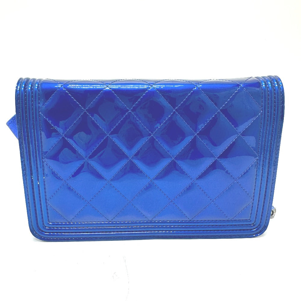 CHANEL Shoulder Bag Patent leather gunmetal blue Long Wallet Purse Bag Chain Bag Boy Chanel CC COCO Mark Women Used