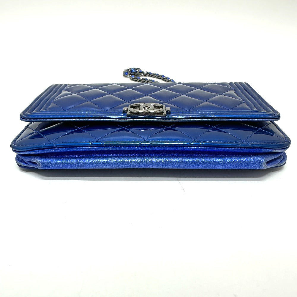 CHANEL Shoulder Bag Patent leather gunmetal blue Long Wallet Purse Bag Chain Bag Boy Chanel CC COCO Mark Women Used