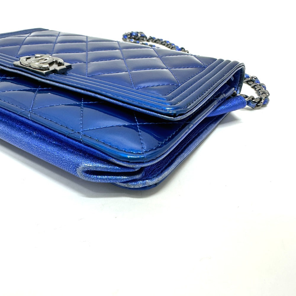 CHANEL Shoulder Bag Patent leather gunmetal blue Long Wallet Purse Bag Chain Bag Boy Chanel CC COCO Mark Women Used