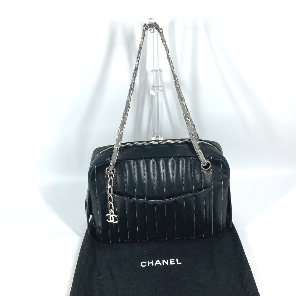 CHANEL Shoulder Bag leather black shoulder bag Mademoiselle Women Used