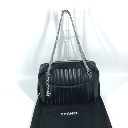 CHANEL Shoulder Bag leather black shoulder bag Mademoiselle Women Used