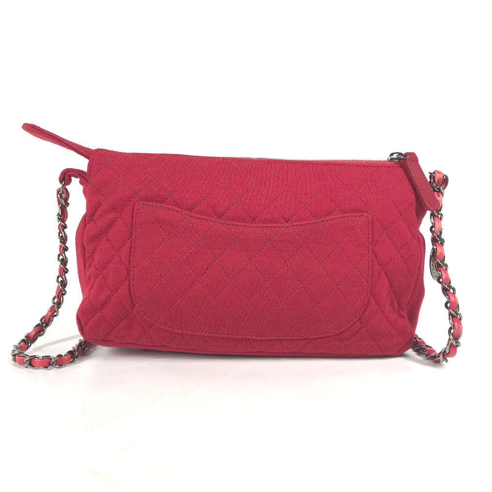 CHANEL Shoulder Bag cotton Red Pochette CC COCO Mark Matelasse Quilting Women Used