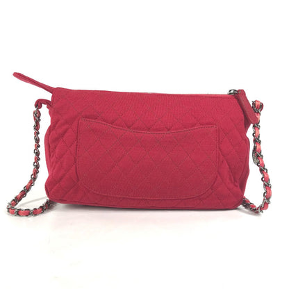 CHANEL Shoulder Bag cotton Red Pochette CC COCO Mark Matelasse Quilting Women Used