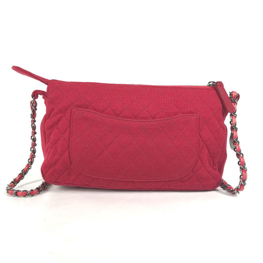 CHANEL Shoulder Bag cotton Red Pochette CC COCO Mark Matelasse Quilting Women Used