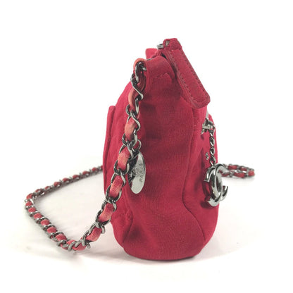 CHANEL Shoulder Bag cotton Red Pochette CC COCO Mark Matelasse Quilting Women Used