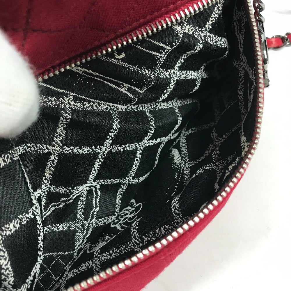 CHANEL Shoulder Bag cotton Red Pochette CC COCO Mark Matelasse Quilting Women Used