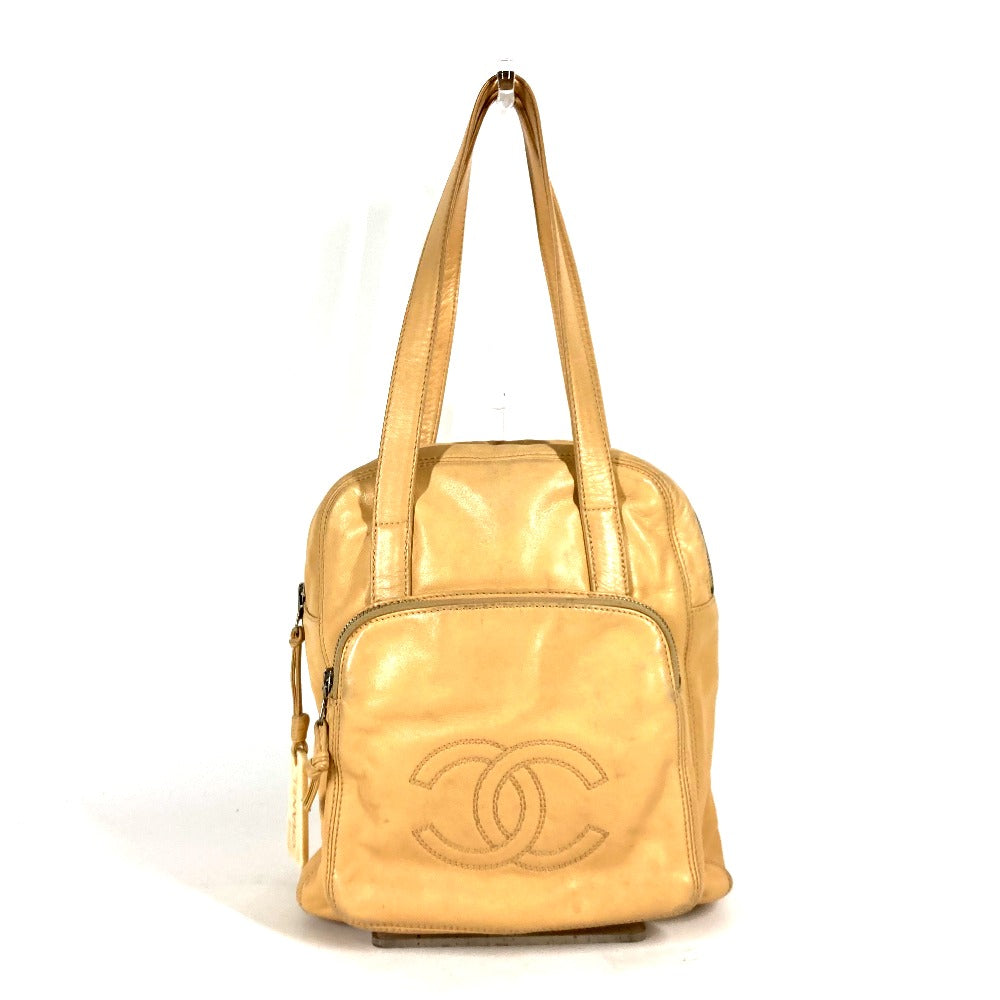 CHANEL Tote Bag leather beige logo CC COCO Mark Women Used