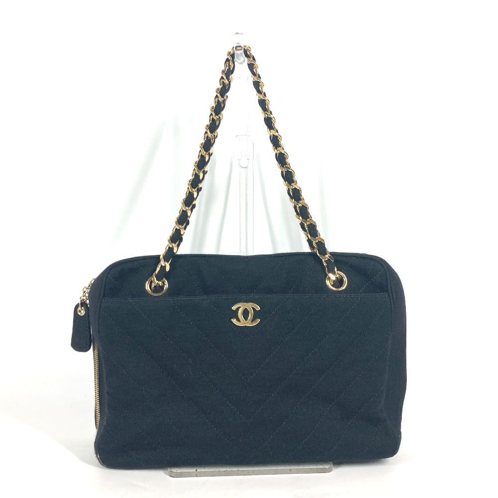 CHANEL Shoulder Bag Jersey black bag shawl CC COCO Mark Quilting Matelasse Women Used