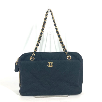 CHANEL Shoulder Bag Jersey black bag shawl CC COCO Mark Quilting Matelasse Women Used