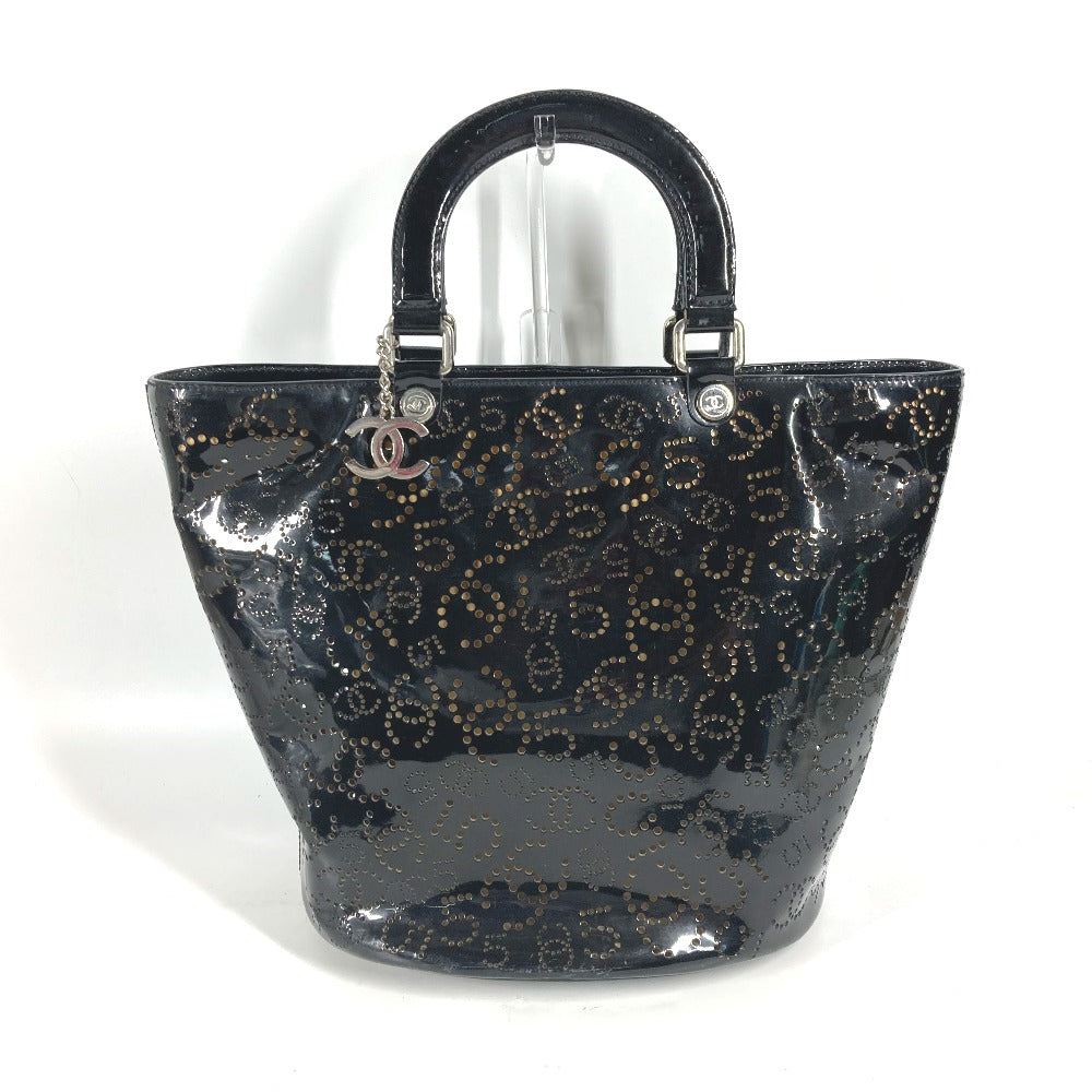 CHANEL Tote Bag Patent leather black punching logo CC COCO Mark NO5 Women Used