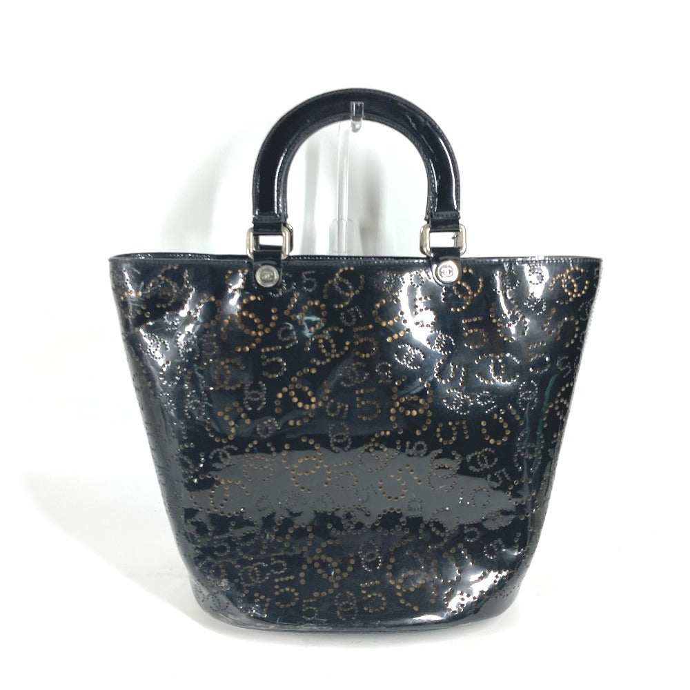 CHANEL Tote Bag Patent leather black punching logo CC COCO Mark NO5 Women Used