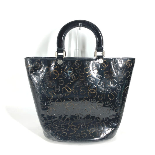 CHANEL Tote Bag Patent leather black punching logo CC COCO Mark NO5 Women Used