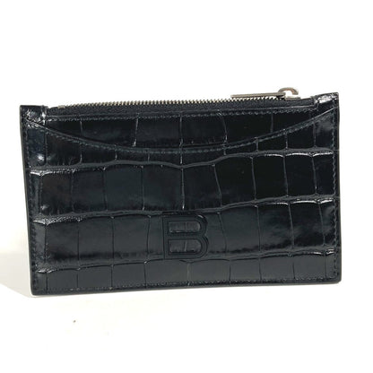 BALENCIAGA Coin case 637371 leather black Hour glass B logo fragment case mens