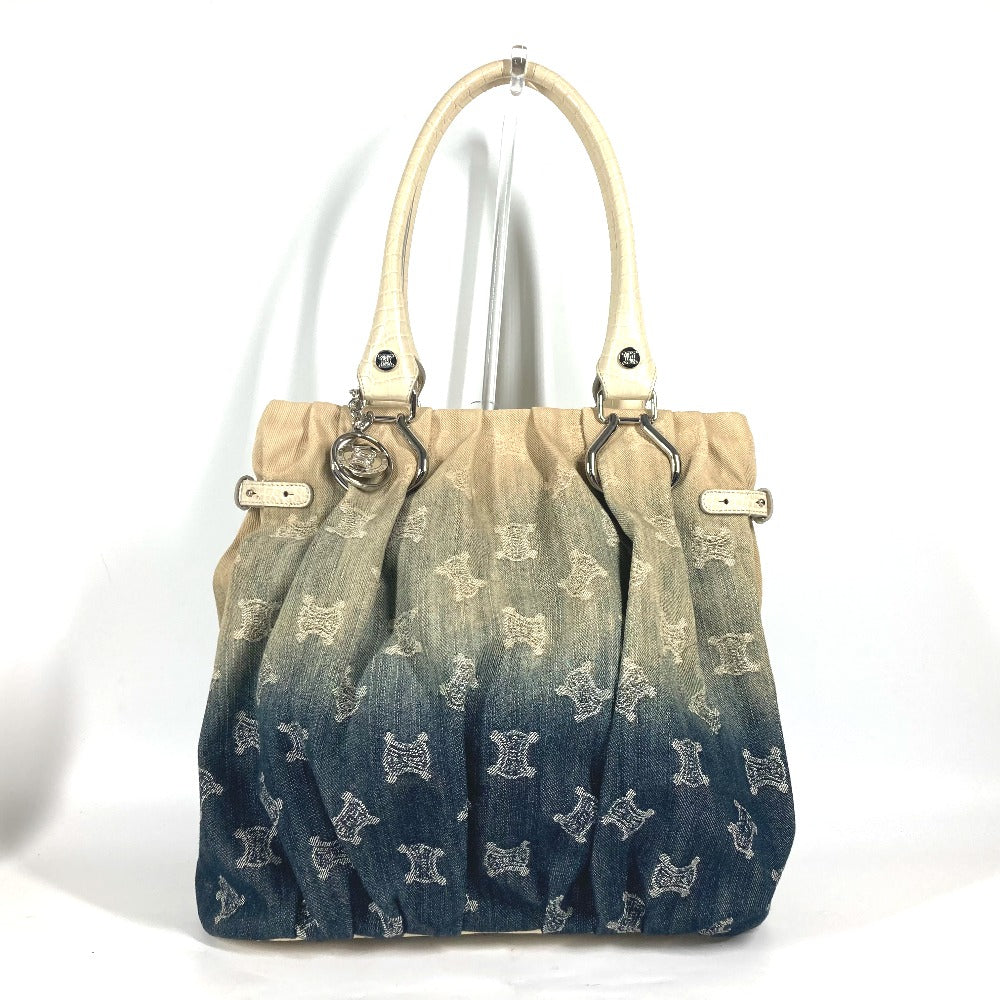 CELINE Tote Bag Leather / canvas white Macadam logo denim gradation Women Used