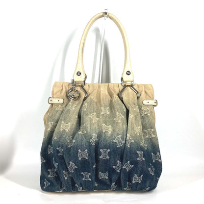 CELINE Tote Bag Leather / canvas white Macadam logo denim gradation Women Used