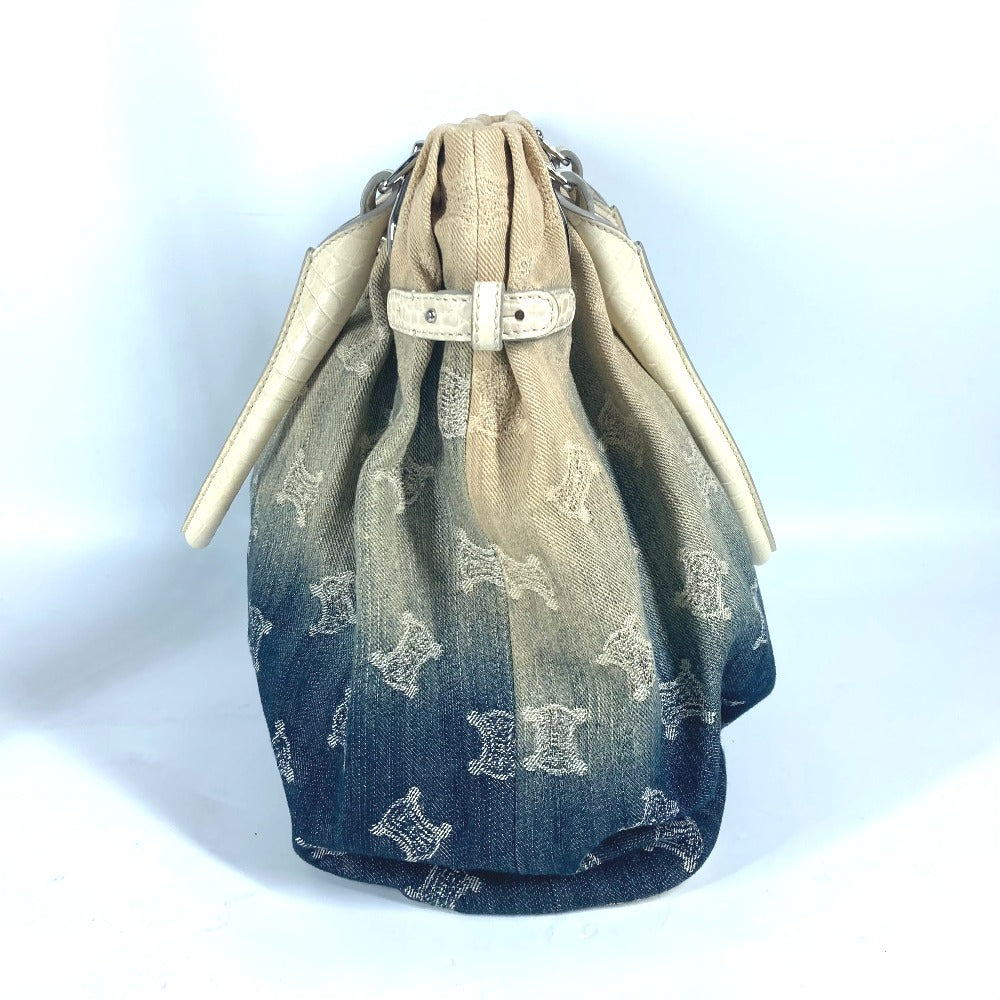 CELINE Tote Bag Leather / canvas white Macadam logo denim gradation Women Used
