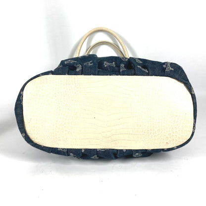 CELINE Tote Bag Leather / canvas white Macadam logo denim gradation Women Used