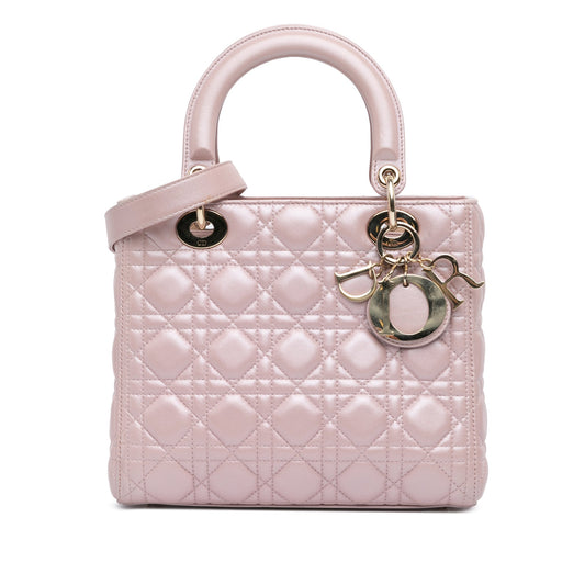 Medium Pearlescent Lambskin Cannage Lady Dior