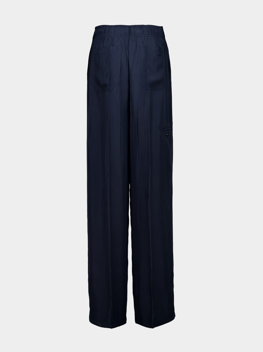 Navy Blue Straight-Fit Silk Pants