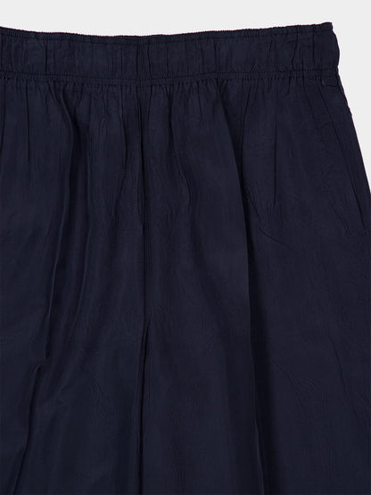 Navy Blue Straight-Fit Silk Pants