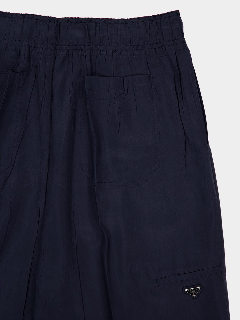 Navy Blue Straight-Fit Silk Pants