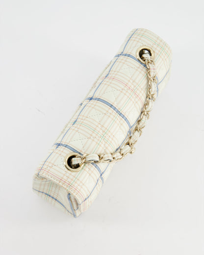 Chanel White Checked Lambskin Mini Flap Bag with Champagne Gold Hardware