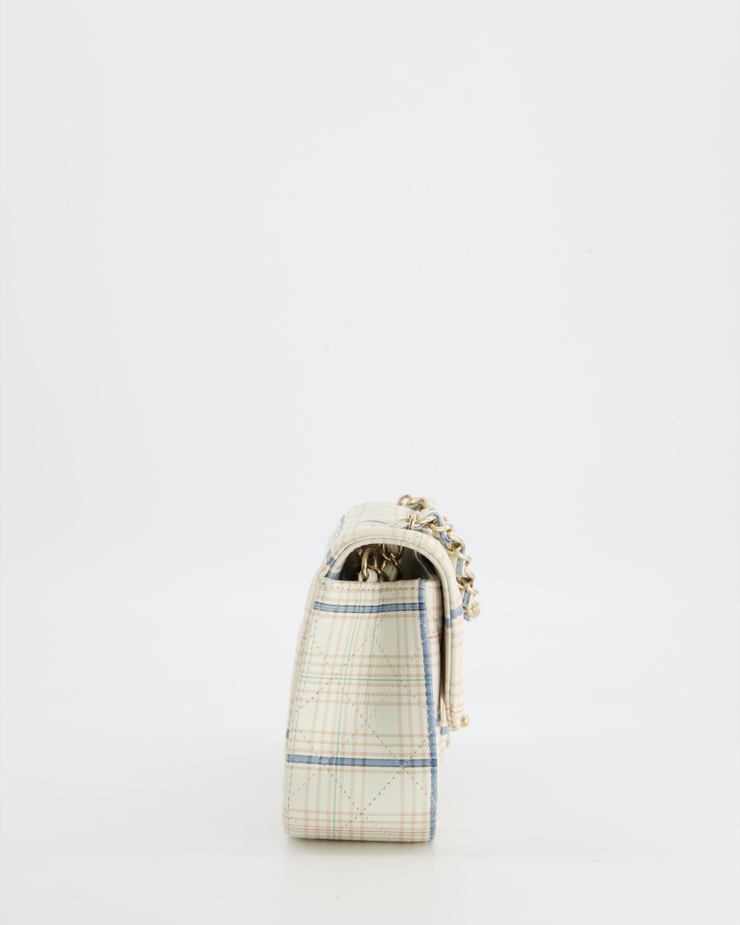 Chanel White Checked Lambskin Mini Flap Bag with Champagne Gold Hardware