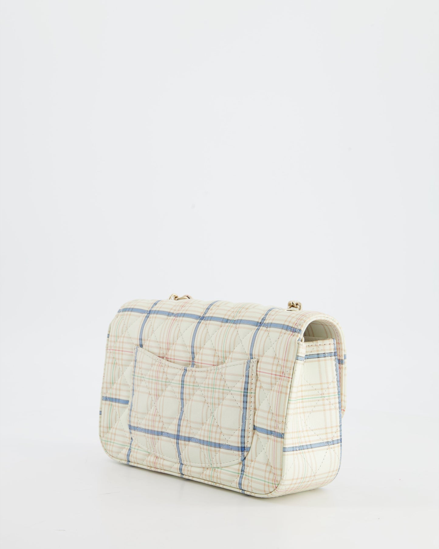 Chanel White Checked Lambskin Mini Flap Bag with Champagne Gold Hardware