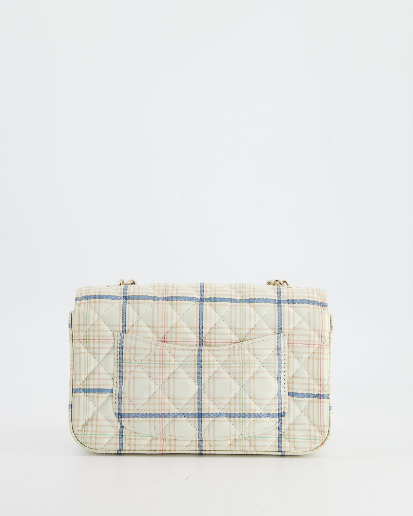 Chanel White Checked Lambskin Mini Flap Bag with Champagne Gold Hardware