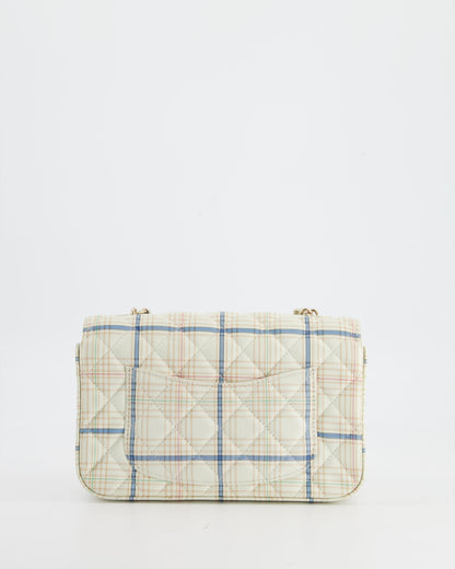Chanel White Checked Lambskin Mini Flap Bag with Champagne Gold Hardware