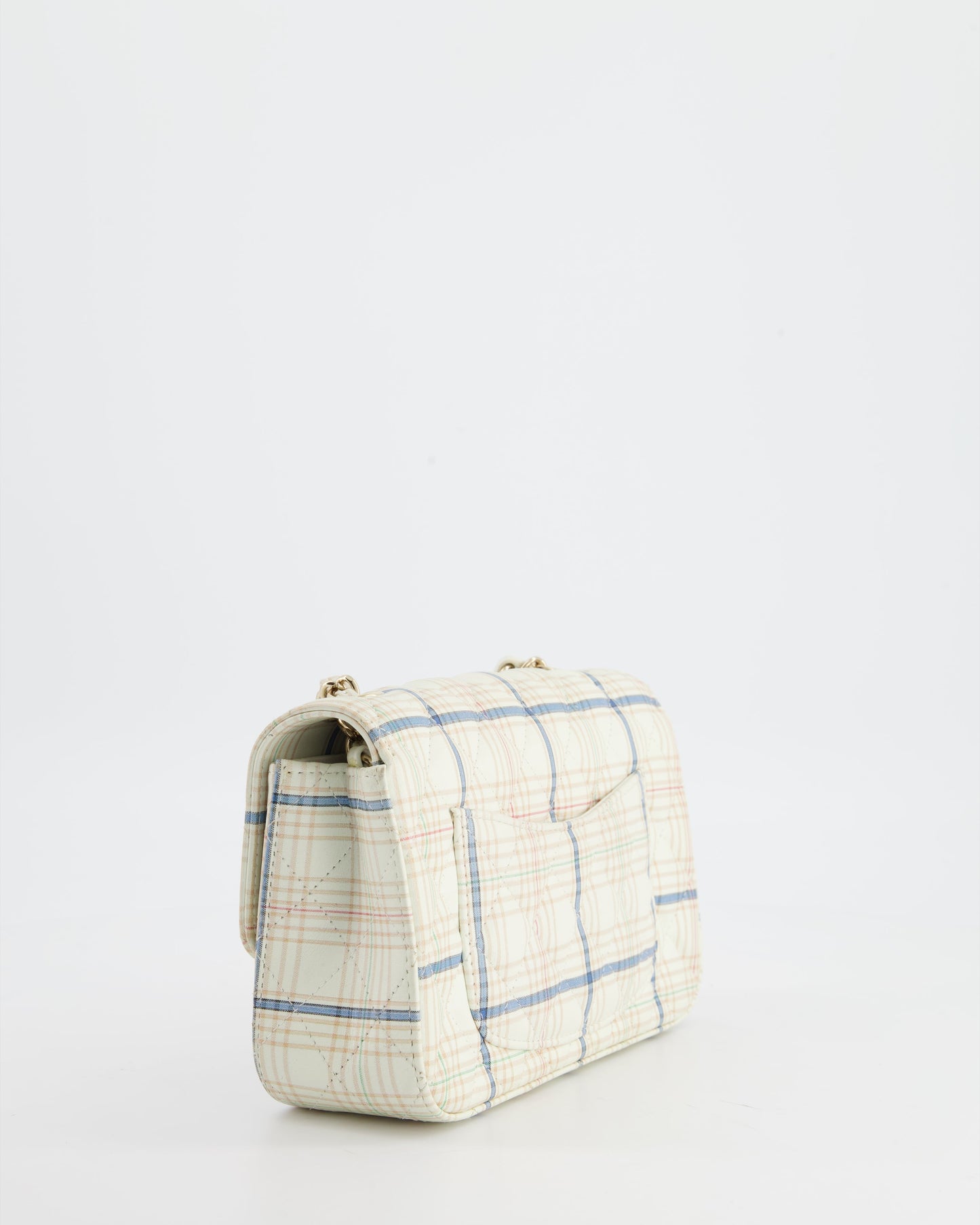 Chanel White Checked Lambskin Mini Flap Bag with Champagne Gold Hardware