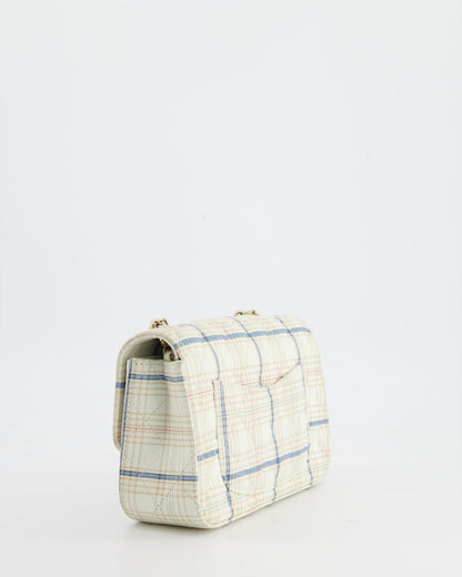 Chanel White Checked Lambskin Mini Flap Bag with Champagne Gold Hardware