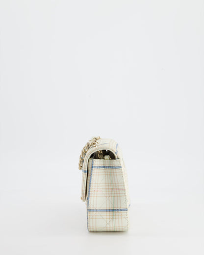 Chanel White Checked Lambskin Mini Flap Bag with Champagne Gold Hardware