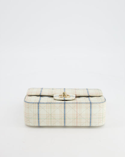 Chanel White Checked Lambskin Mini Flap Bag with Champagne Gold Hardware