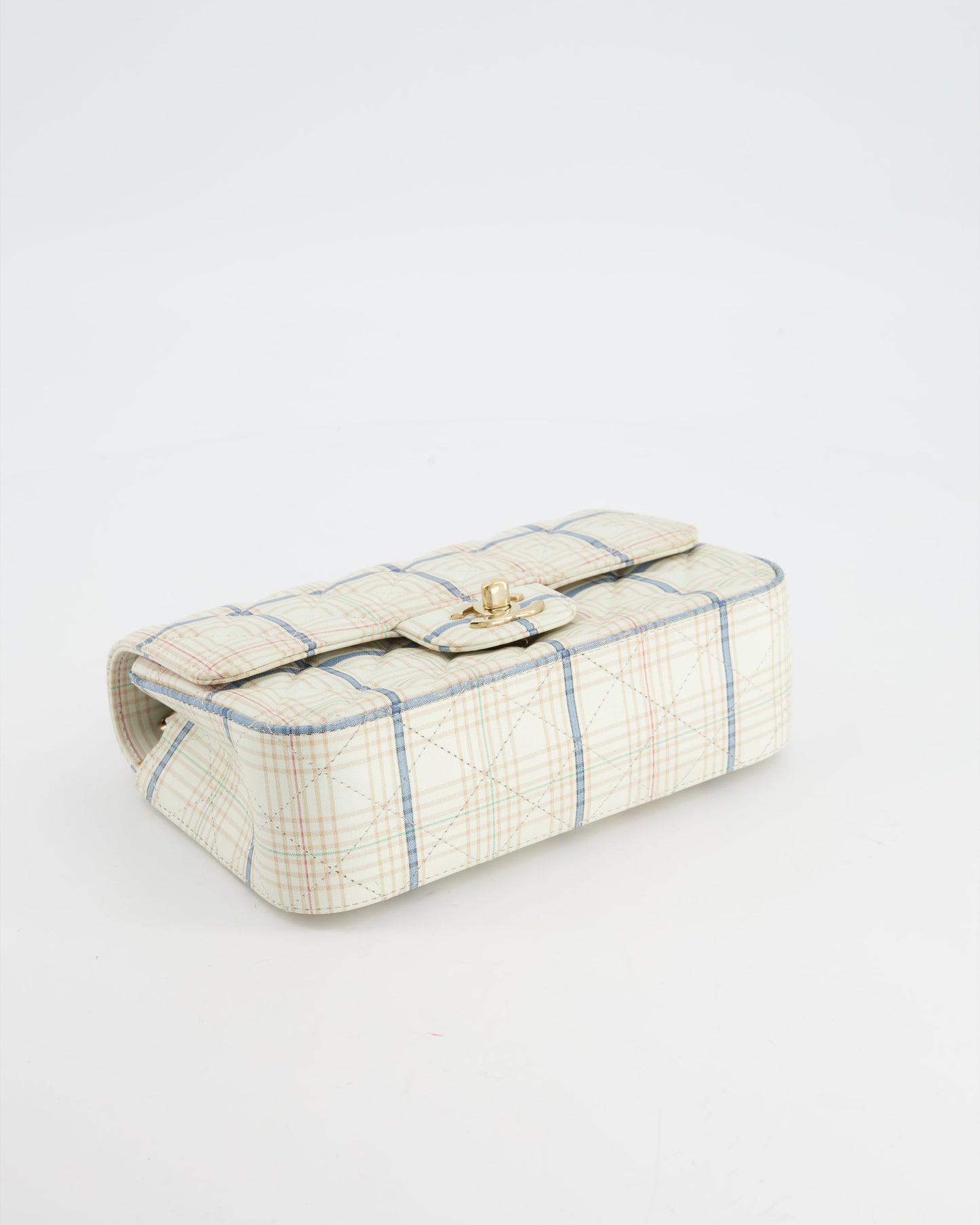 Chanel White Checked Lambskin Mini Flap Bag with Champagne Gold Hardware