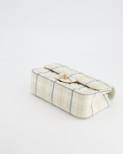 Chanel White Checked Lambskin Mini Flap Bag with Champagne Gold Hardware