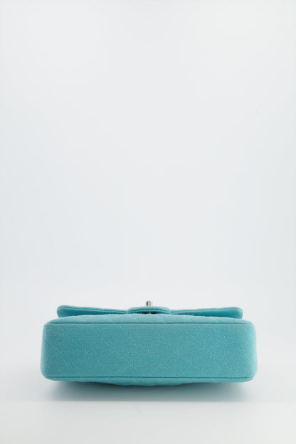 Chanel Turquoise Blue Canvas Medium Classic Double Flap with Silver Hardware  RRP - £8,530