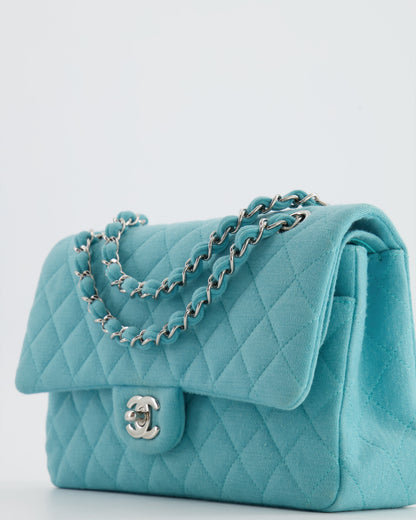Chanel Turquoise Blue Canvas Medium Classic Double Flap with Silver Hardware  RRP - £8,530