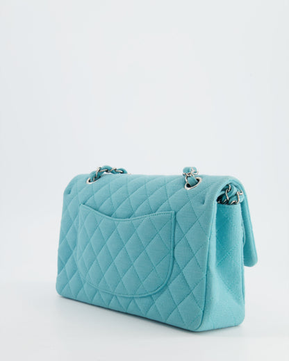 Chanel Turquoise Blue Canvas Medium Classic Double Flap with Silver Hardware  RRP - £8,530