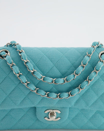 Chanel Turquoise Blue Canvas Medium Classic Double Flap with Silver Hardware  RRP - £8,530